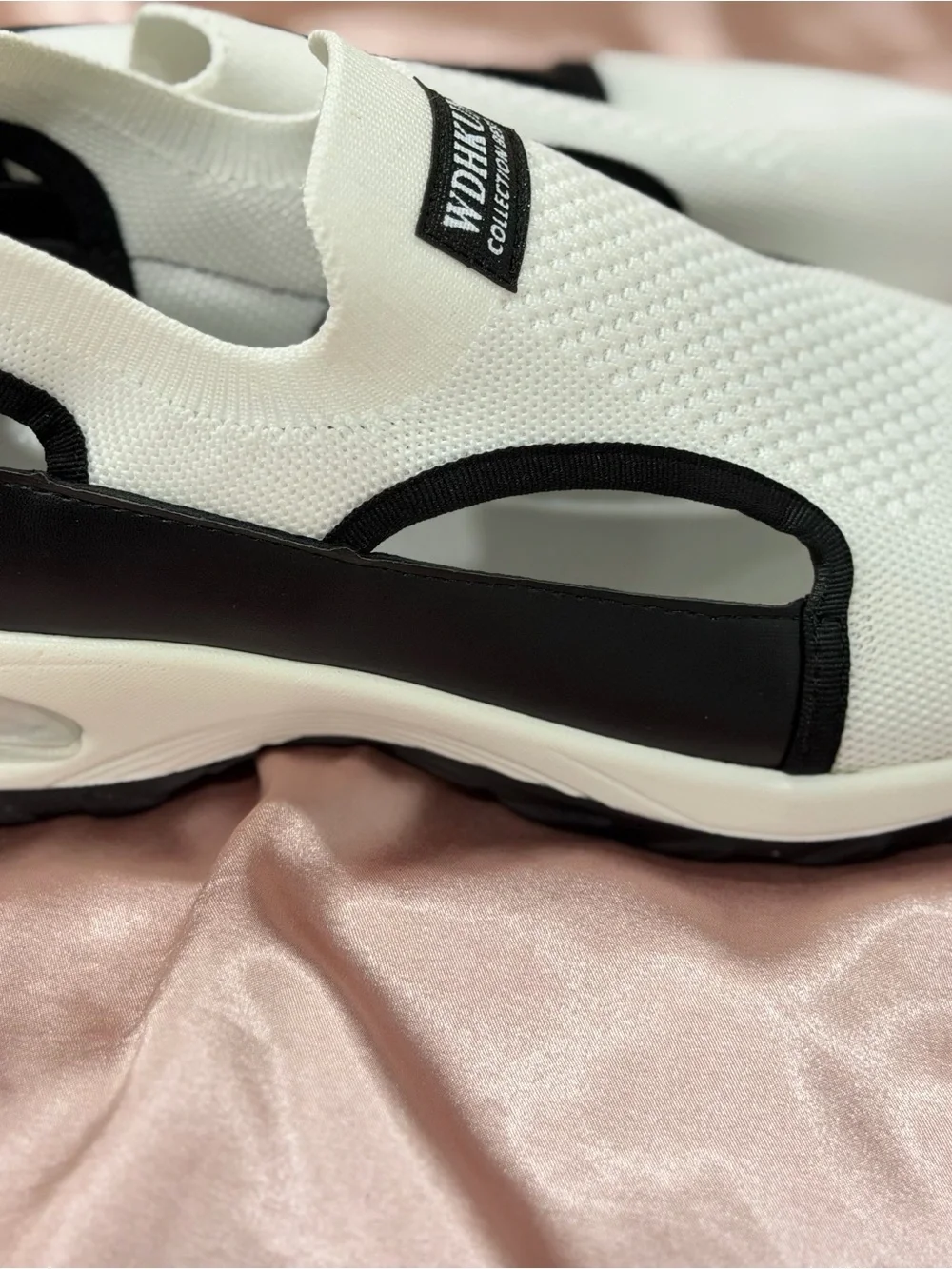 White & Black Slip-On Mesh Sport Sneakers for Women